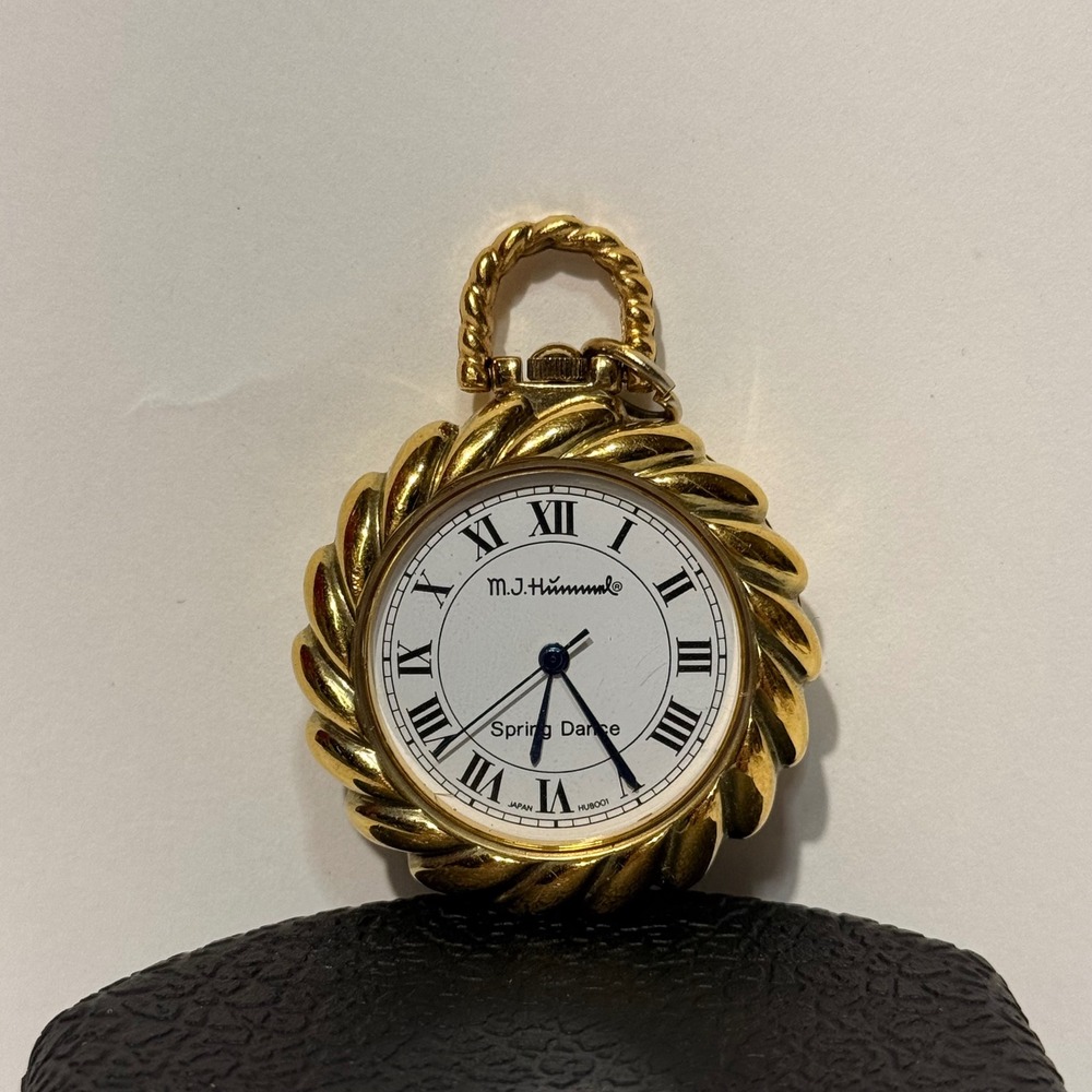 MJ Hummel Spring Dance Pendant Watch Gruen Gold Tone Roman Numeral 276-2035